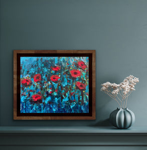 Poppies in a turquoise meadow