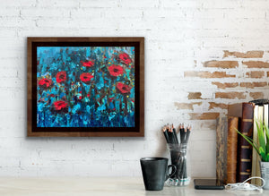 Poppies in a turquoise meadow